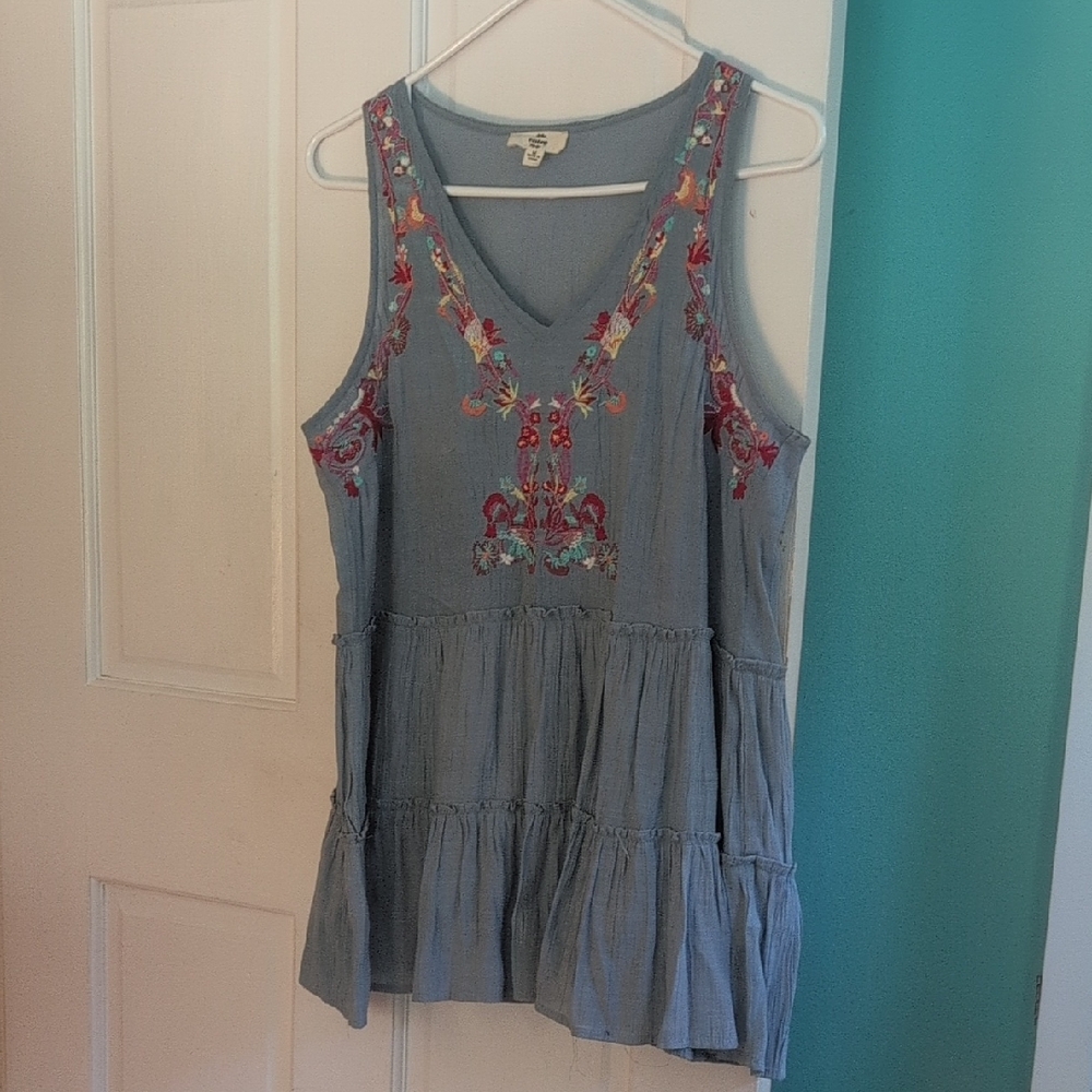 Entro Blue Sleeveless Top with Red Embroidery